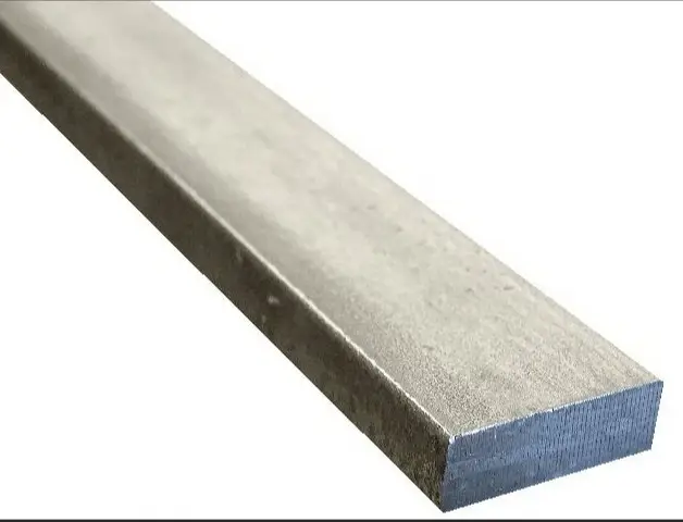 Bright rectangular steel bar shown at an angle on a plain background