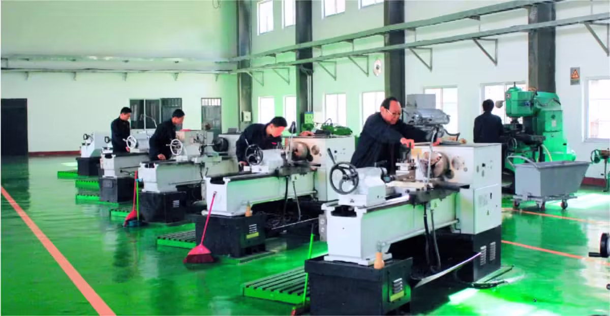 Bright machining center with multiple precision machine tools.