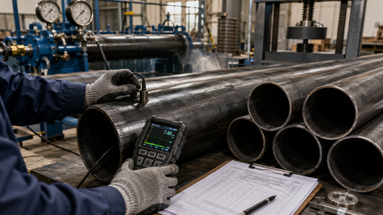 A106 B pipe inspection with ultrasonic wall thickness measurement and inspection report