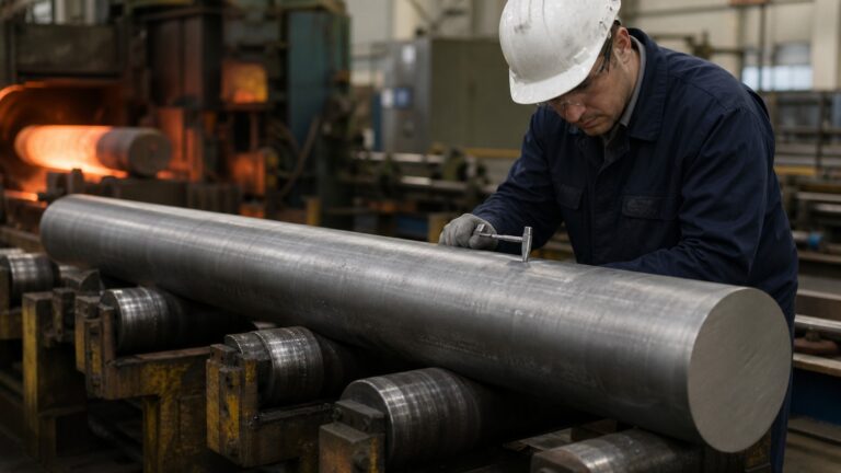 4140 alloy steel round bar shown during during production inspection