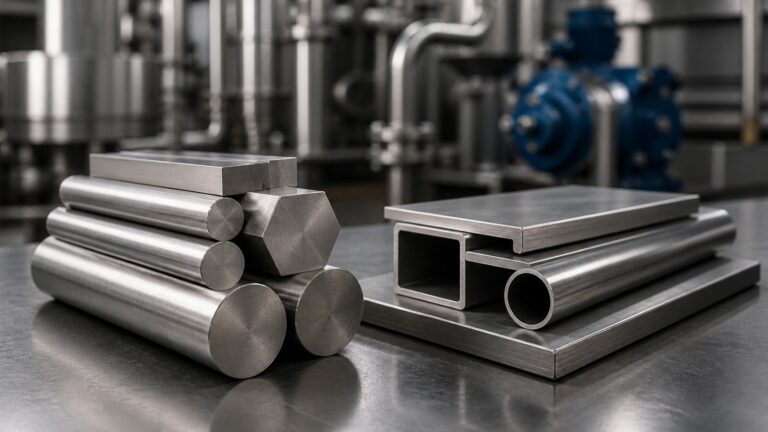 Educational steel scene illustrating AISI 316 vs ASTM 316 Stainless Steel: Grade Name vs Product Standard