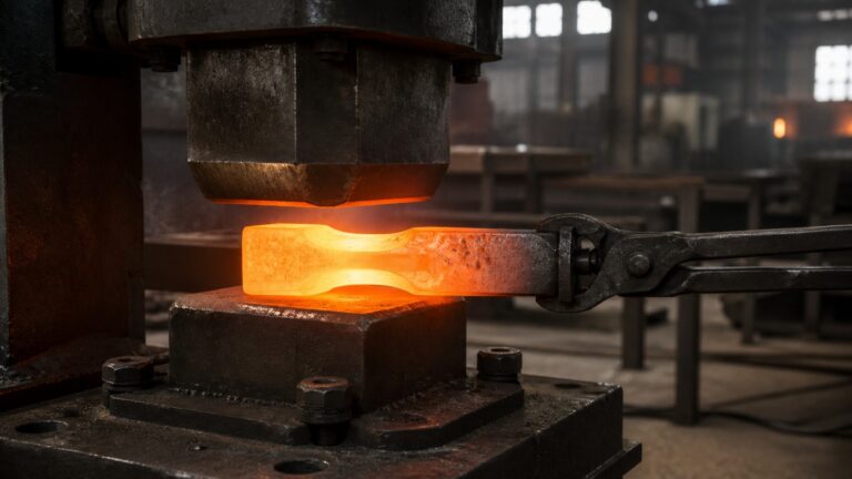 Educational steel scene illustrating What Is Forged Steel? A Clear Explanation of Process, Benefits, and Limits