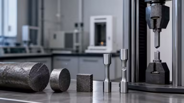 Educational steel scene illustrating What Happens in a Metal Testing Lab? From Sample to Report