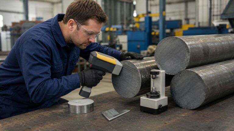 steel round bar shown during steel testing