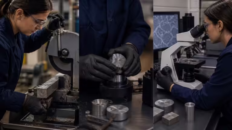 steel sample shown during steel testing laboratory
