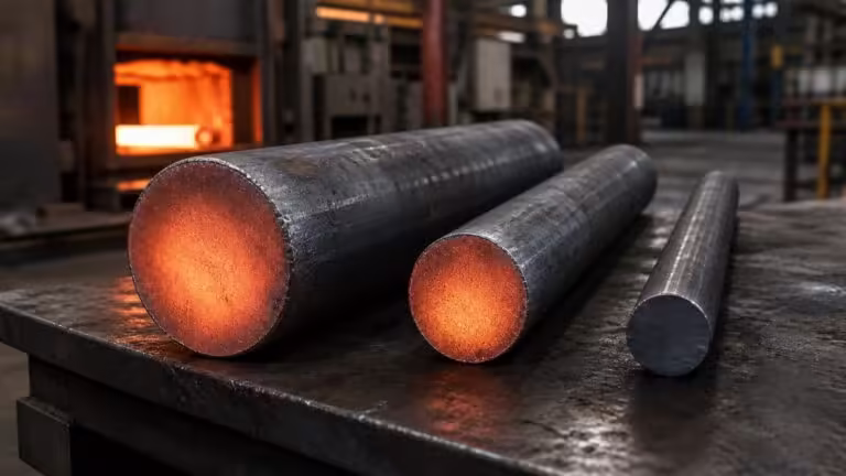 Educational steel scene illustrating 4340 Steel Round Bar: Why Diameter Changes Heating, Cooling, and Surface Clues