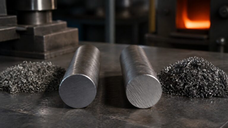 Educational steel scene illustrating 4130 vs 4140 Steel: Why Carbon Content Changes Their Behavior